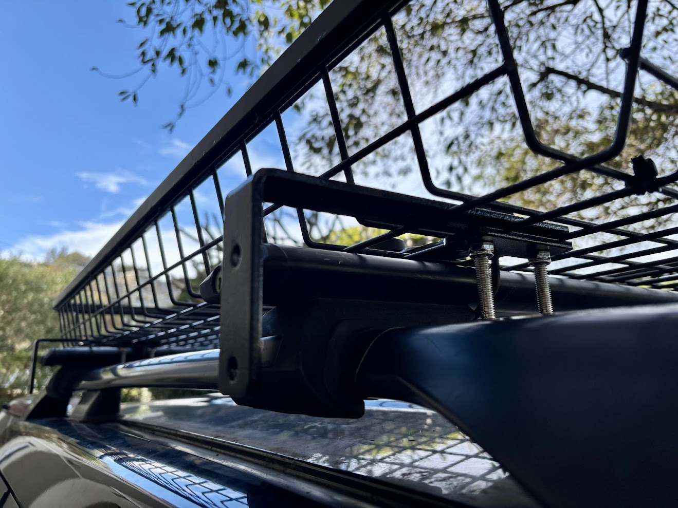 Brackets mounted to roof basket before attaching the Kings Shower Tent