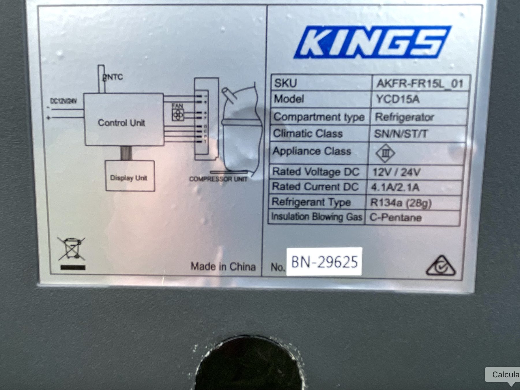 Kings 4WD center console car fridge Specs on fridge