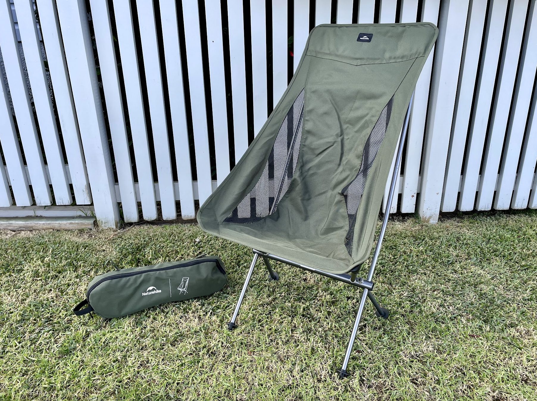 Reviewing the Naturehike chair in green colour with high backrest