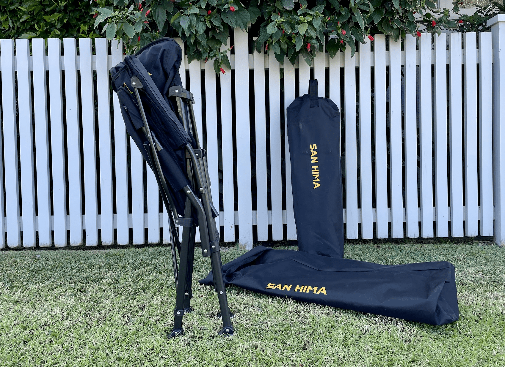 San Hima recliner camping chair opens and locks into place with a satisfying click