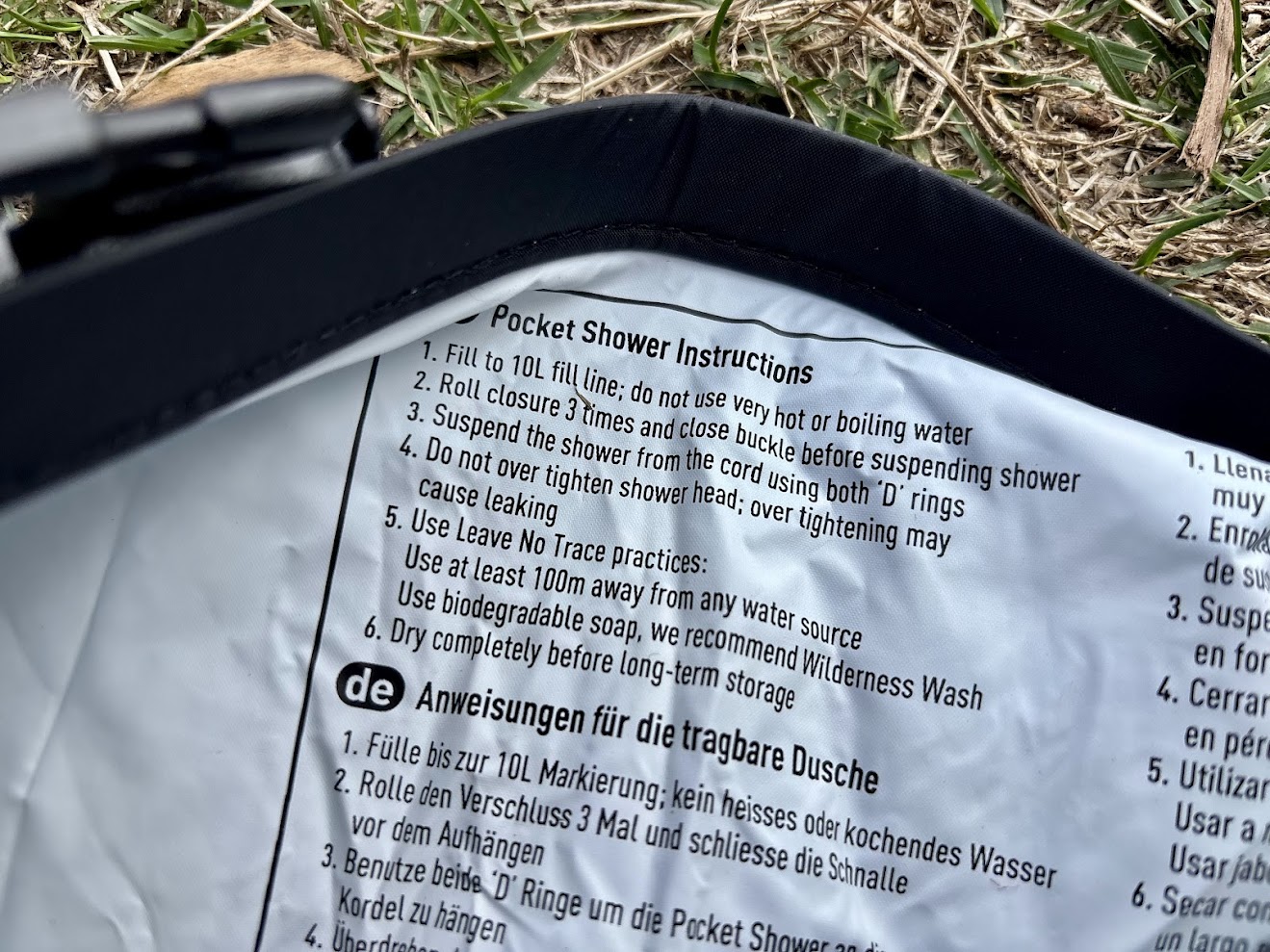 Sea to Summit Pocket Shower Instructions