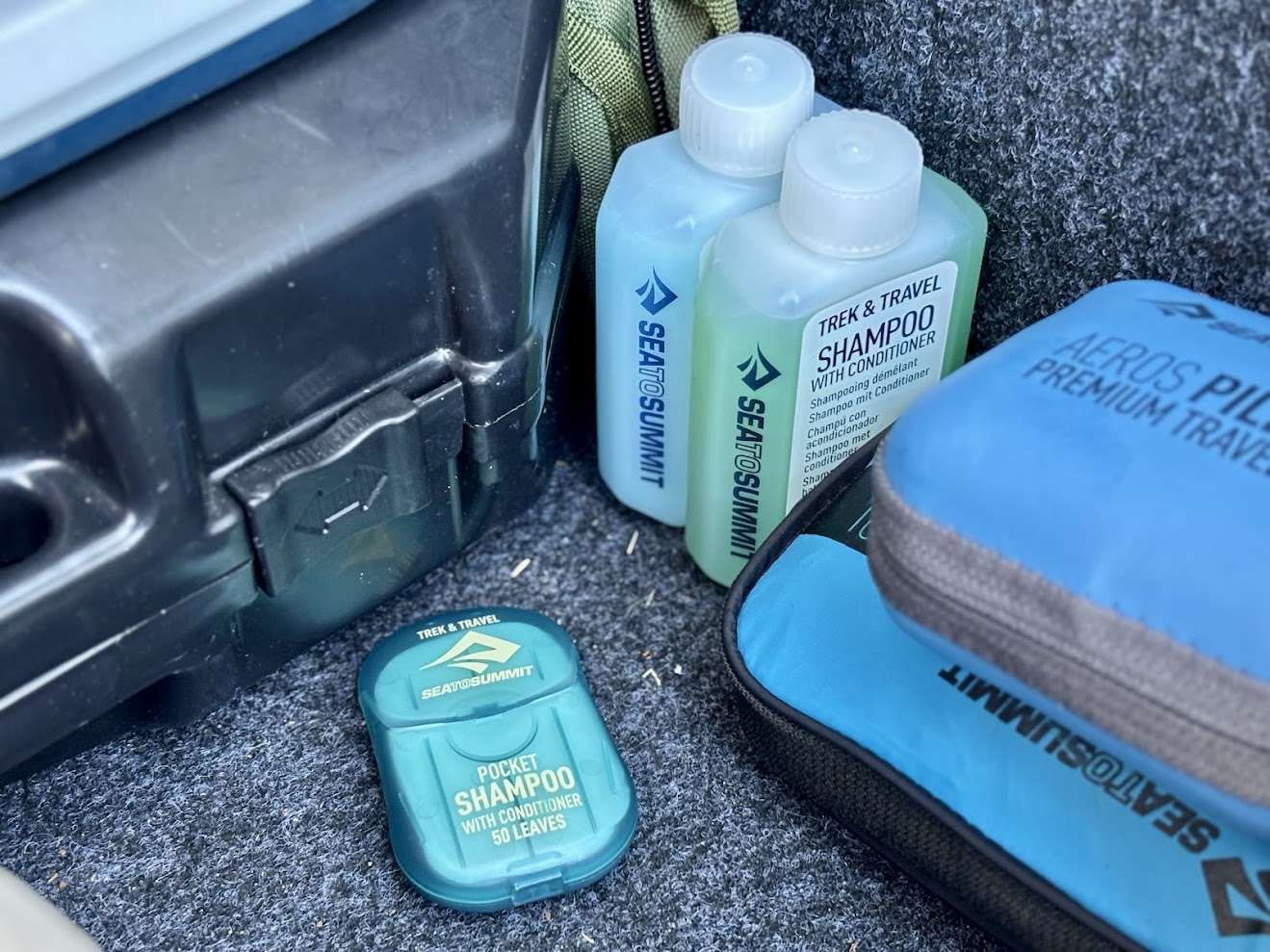 Sea to Summit Trek & Travel Shampoo & Wash products packed away in our Titan drawer
