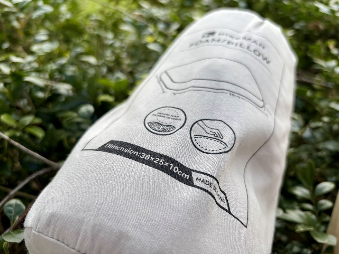 Specs on the carry pouch of the foam Hikeman pillow