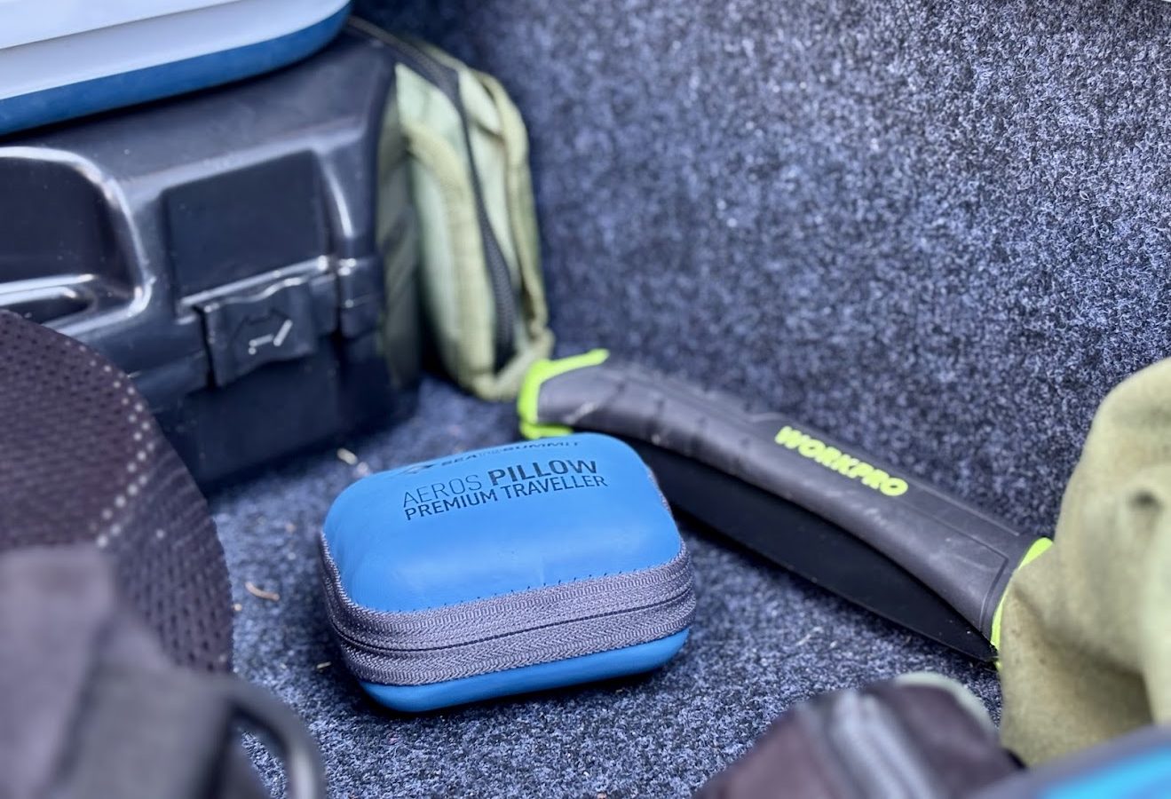 The Sea to Summit Aeros Premium traveller pillow​ packed away in Titan drawer of 4WD