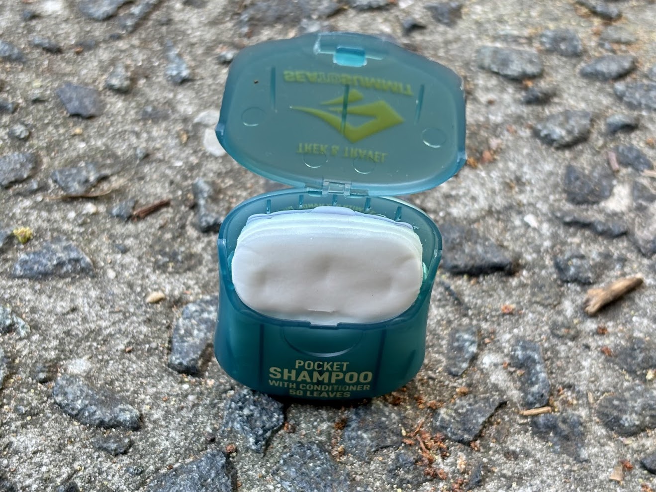 The Sea to Summit pocket shampoo comes with 50 shampoo leaves