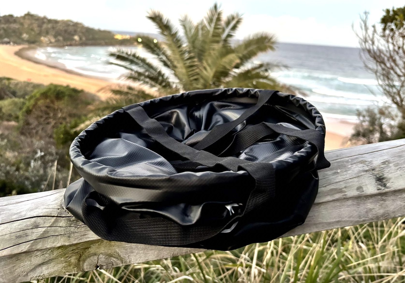 Collapsed Baiao camping bucket 20L near Freshwater Beach