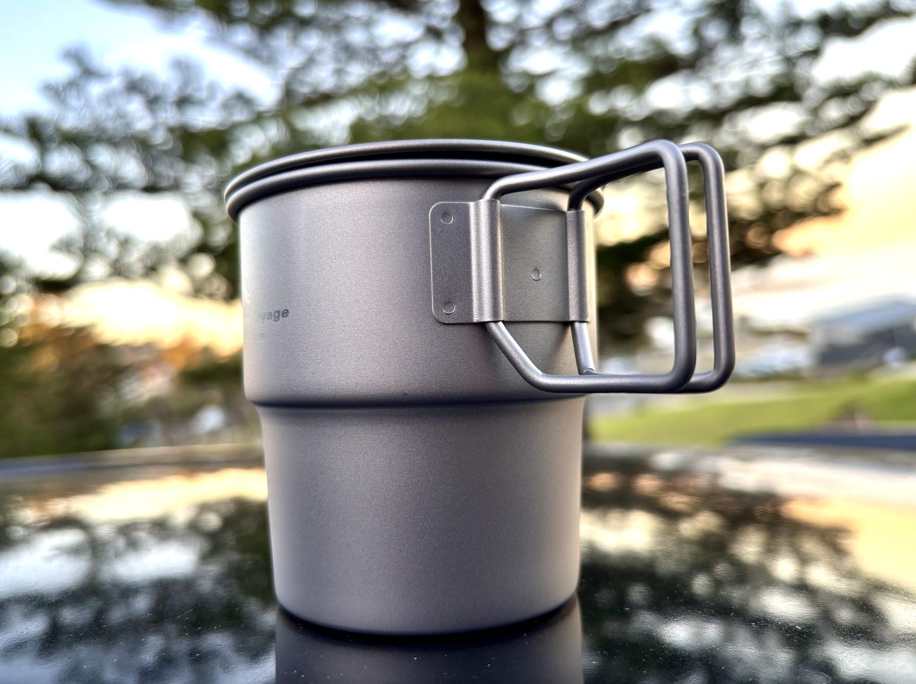 Boundless Voyage Titanium Camping Mug 250ml with handle side view
