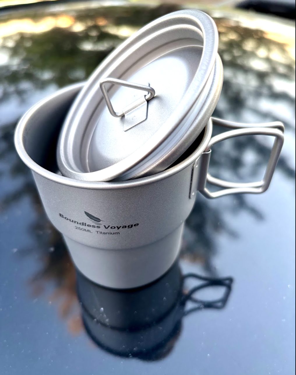 Boundless Voyage Titanium Camping Mug 250ml with lid top view