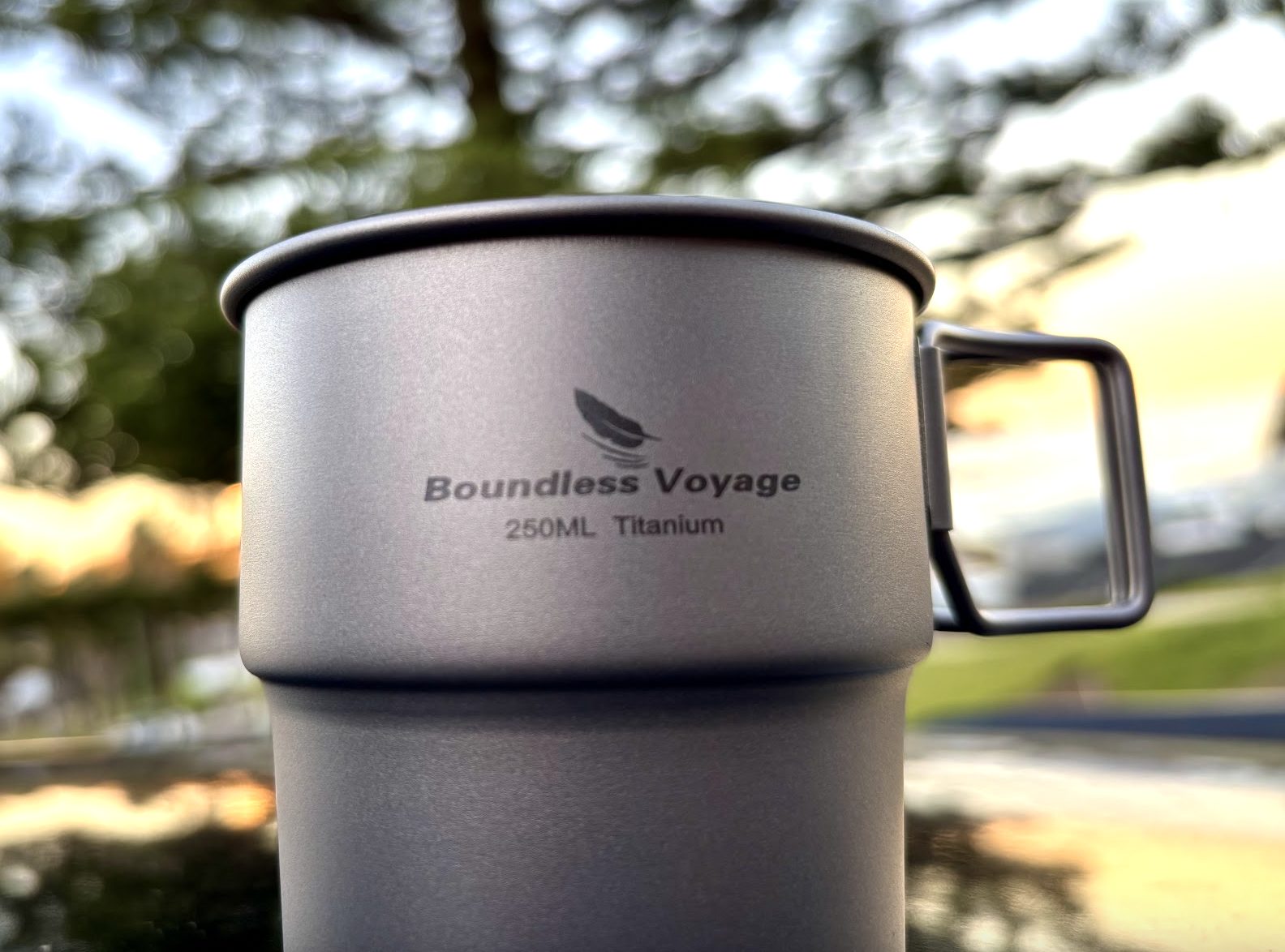 Boundless Voyage logo on titanium mug 250ML