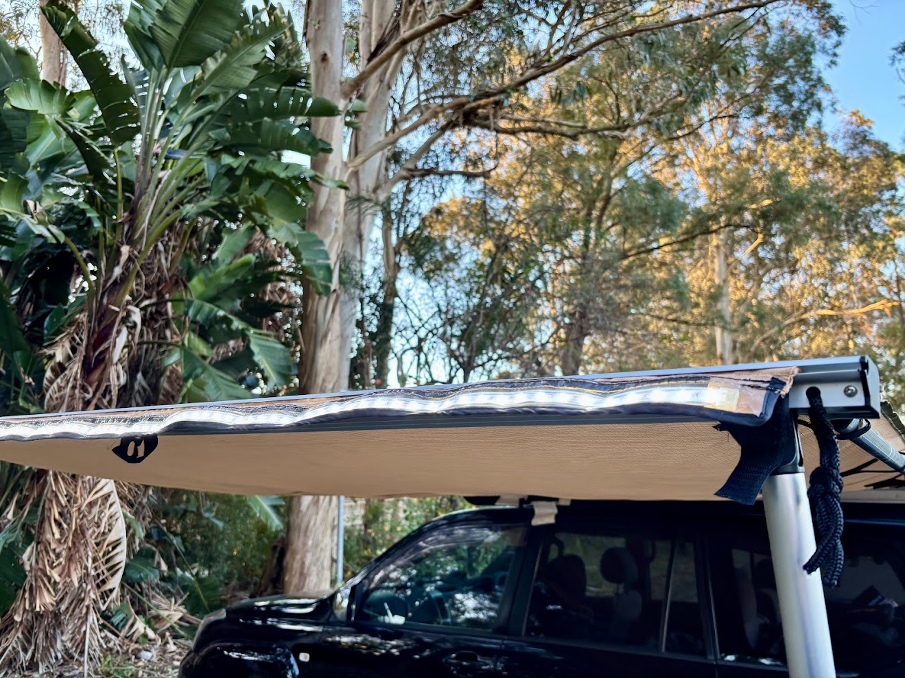 Cool white lighting at the end of awning from the Kings LED strip lights​