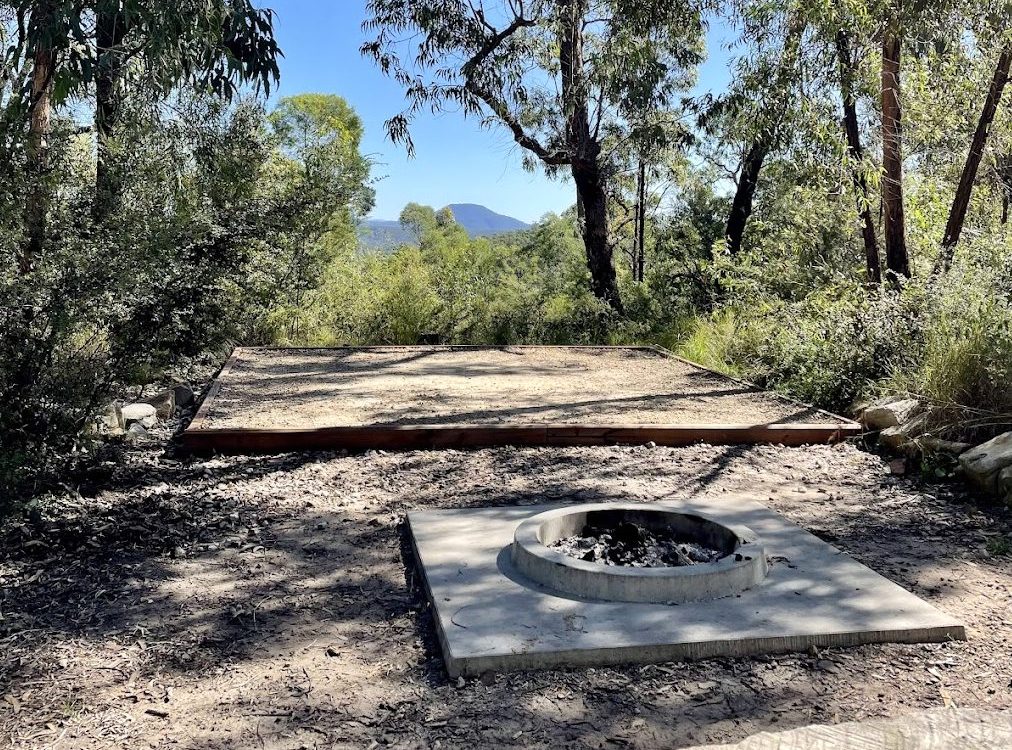 Firepits at Finchley Campground overlooking Mount Yengo