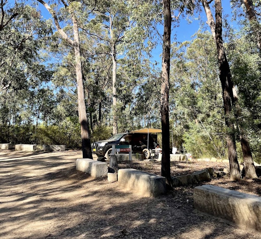 Our 4WD camping setup in carpark at Finchley Campground