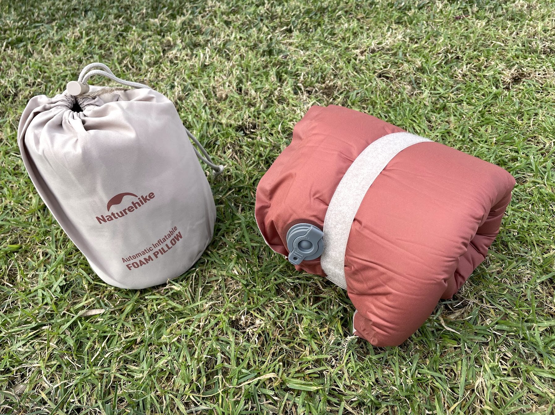 Unpacking the Naturehike inflatable travel pillow​ from carry pouch