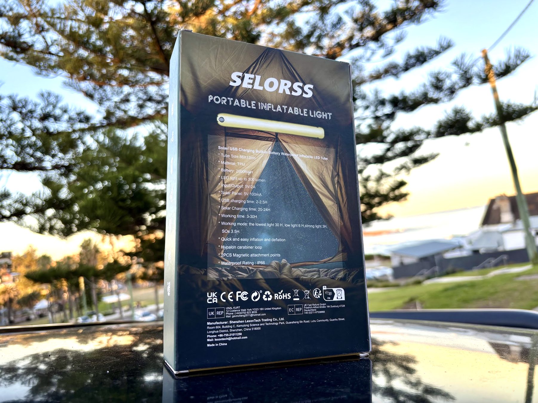 Packaging Selorss inflatable rechargeable camping light