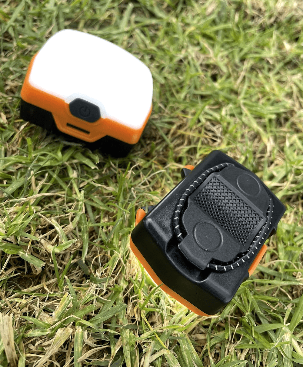 Magnetic base and elastics straps on the back of the San Hima LED Lights for 4WD camping