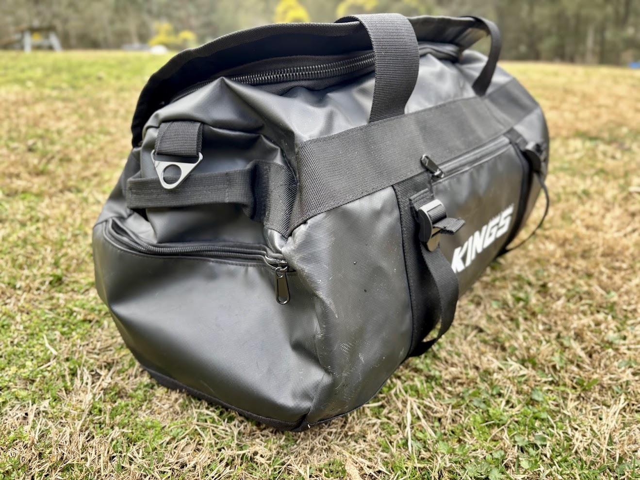 The Kings 40l duffel bag is made from a heavy-duty tarpaulin-grade PVC that feels incredibly tough