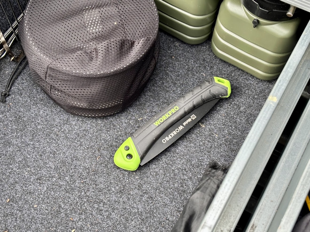 Storing the Workpro folding camp saw in titan drawer system