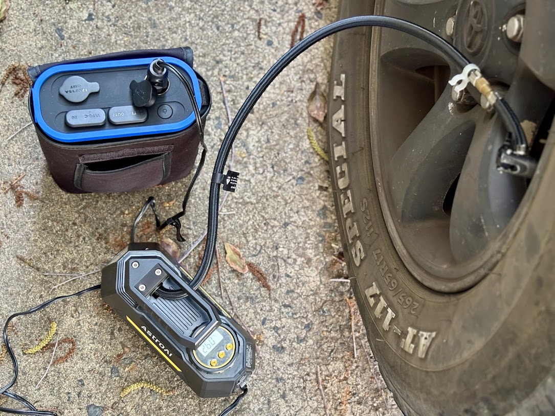 The inflation speed is decent but takes a while, it took 4 minutes to inflate my 4x4 tyres from 20 back up to 36 PSI with the AstroAI air compressor