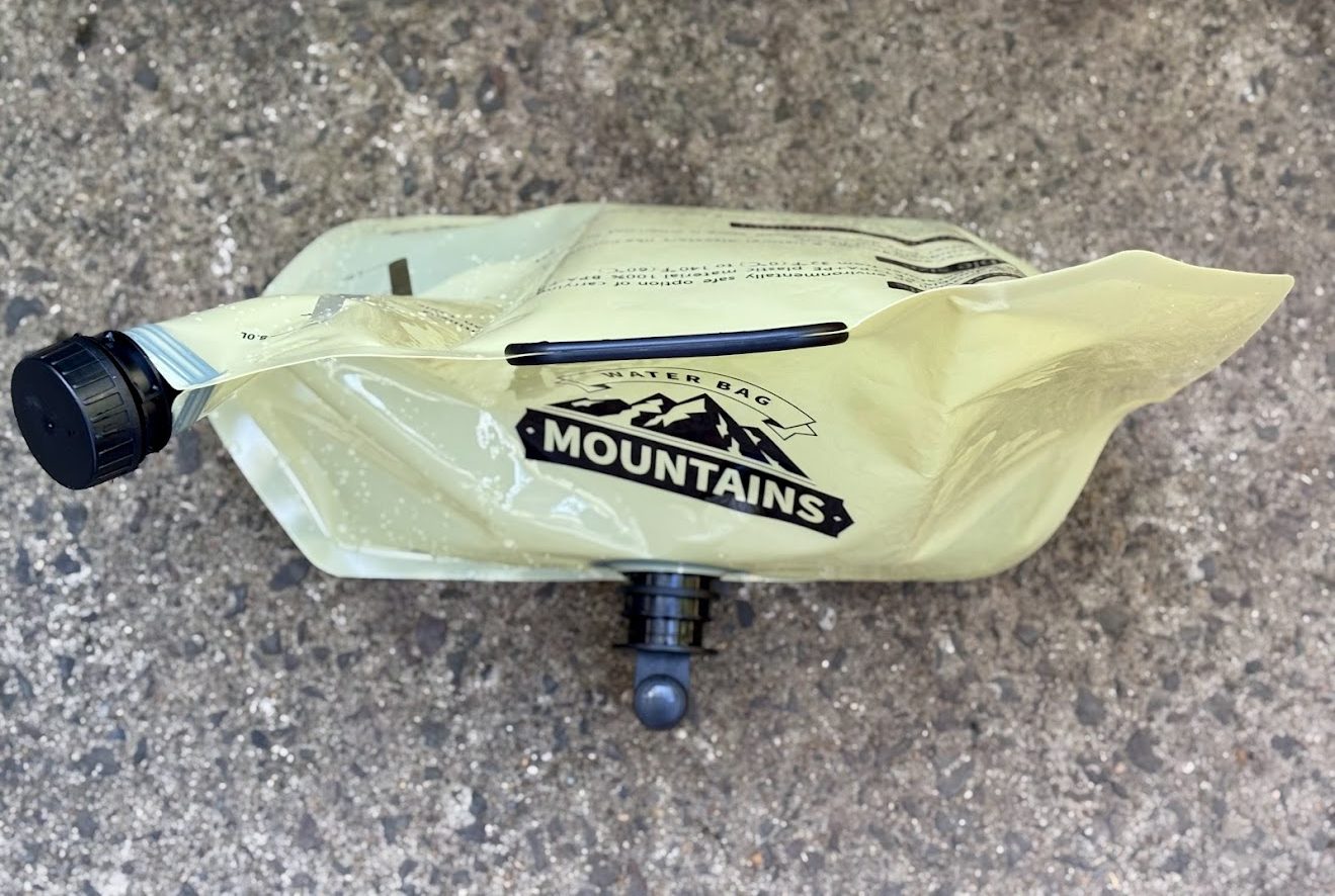 Top view of the camping water bag filled with water