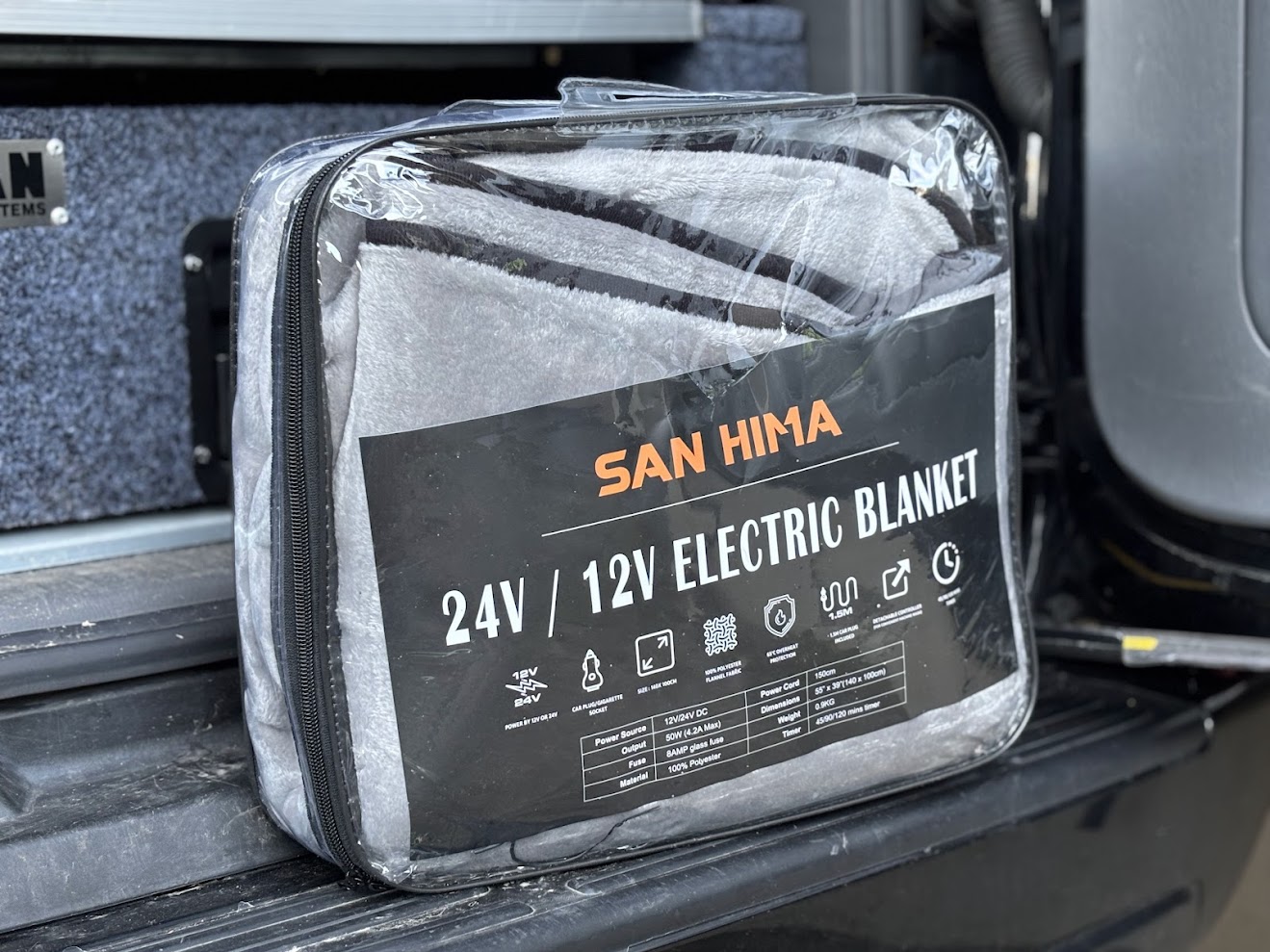 12V heated electric blanket from San Hima in packaging