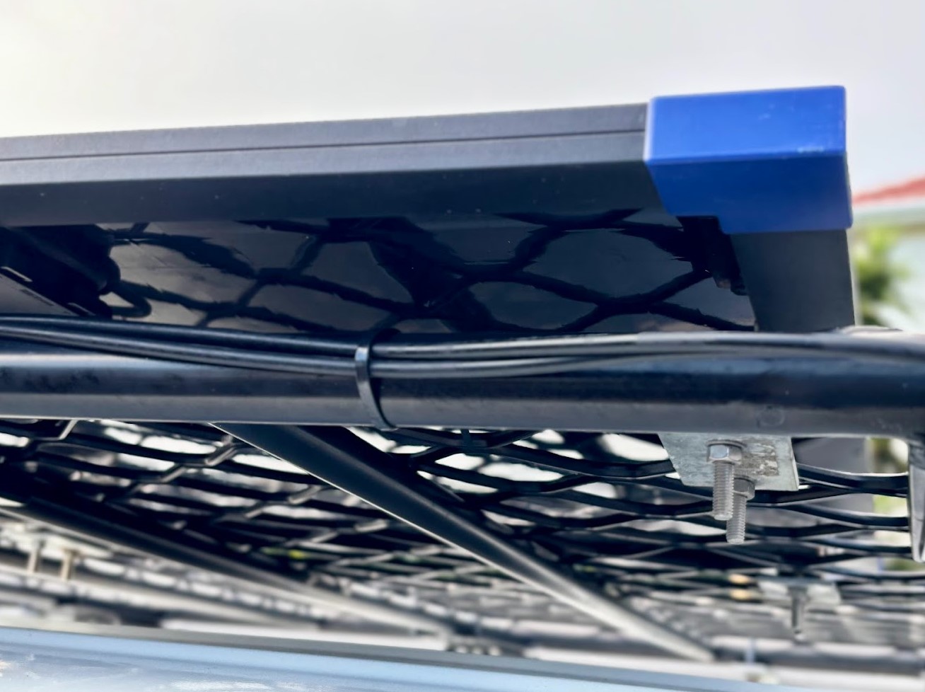 Bottom of Kings 100W fixed solar panel mounted on roof rack