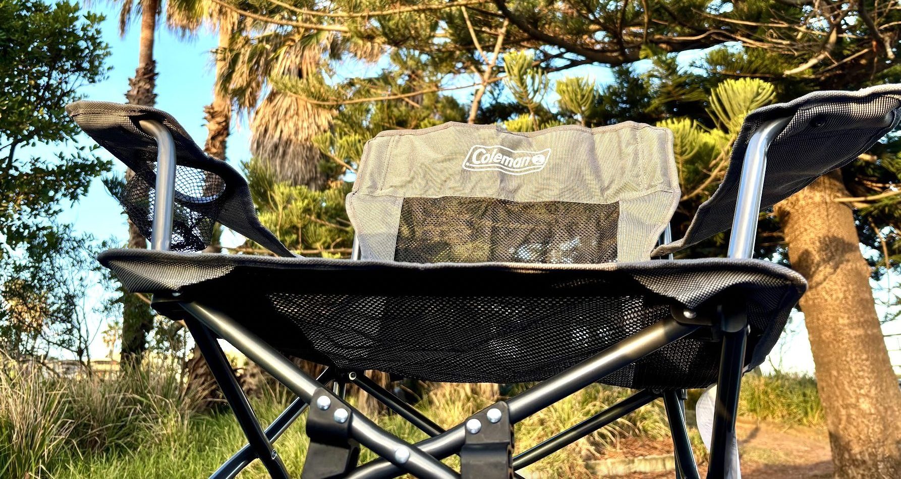 Steel frame and mesh seating of the Coleman quad chair