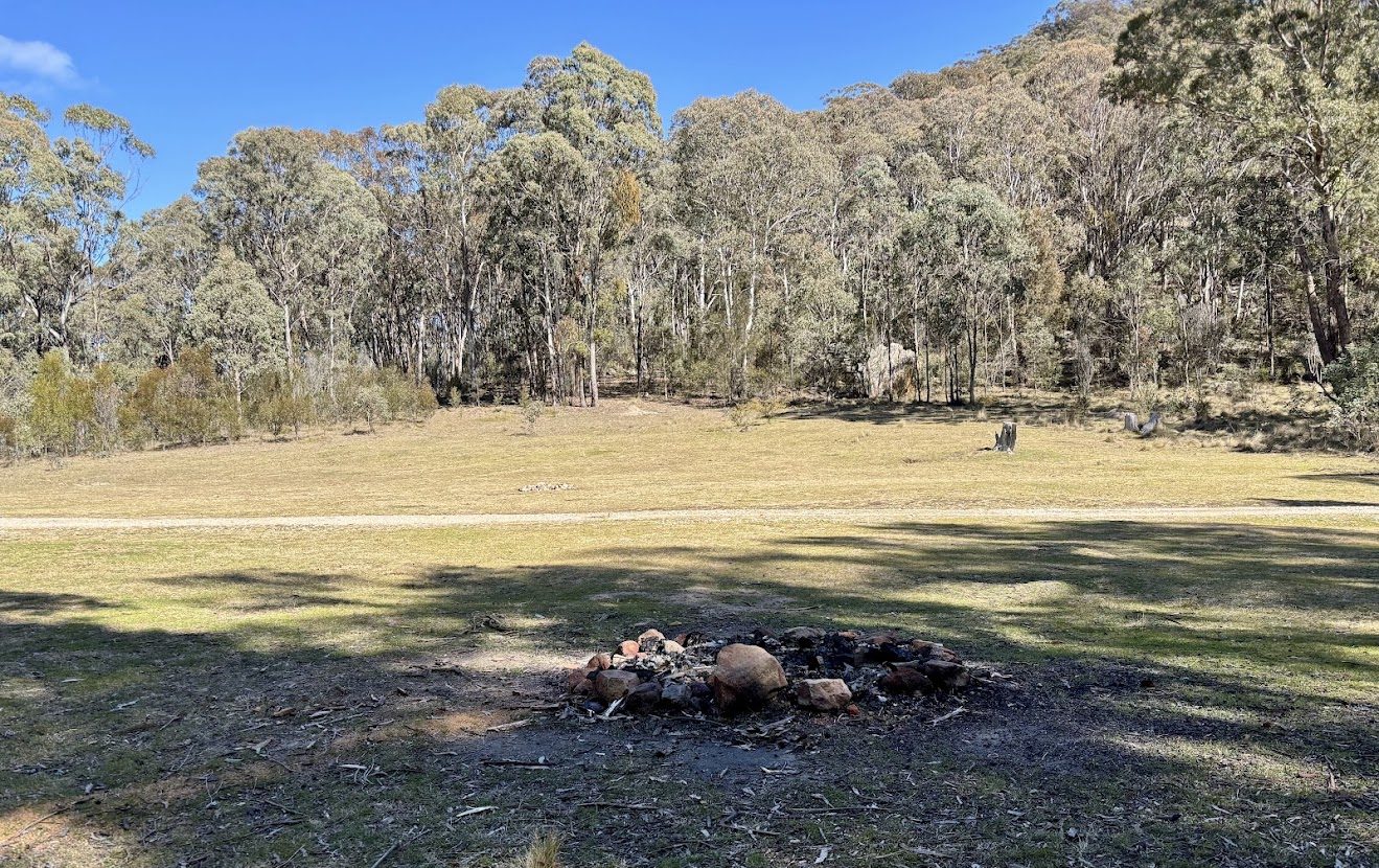 Firepit and grass area for camping at Airly Gap Campground