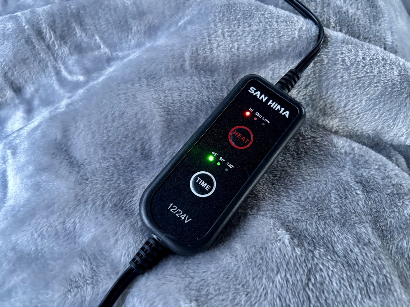 Heat and timer settings on the Remote control of the San Hima 12V heated electric blanket