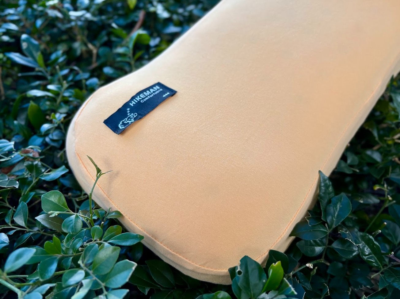 Hikeman memory foam camping pillow unfolded close-up of logo