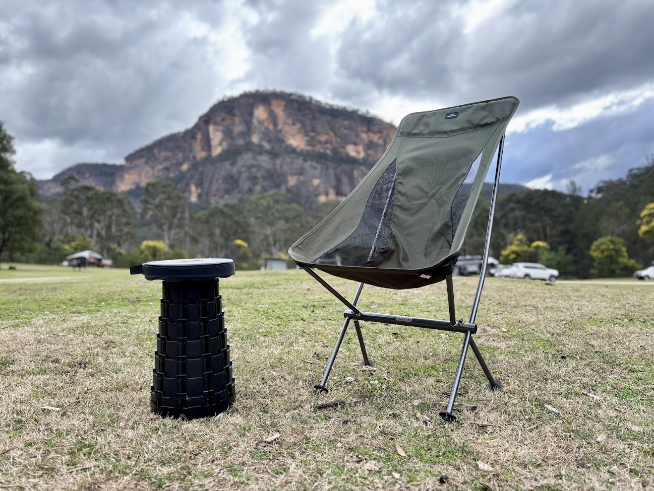 Comparing height of the collapsible camping stool and the compact Naturehike folding chair