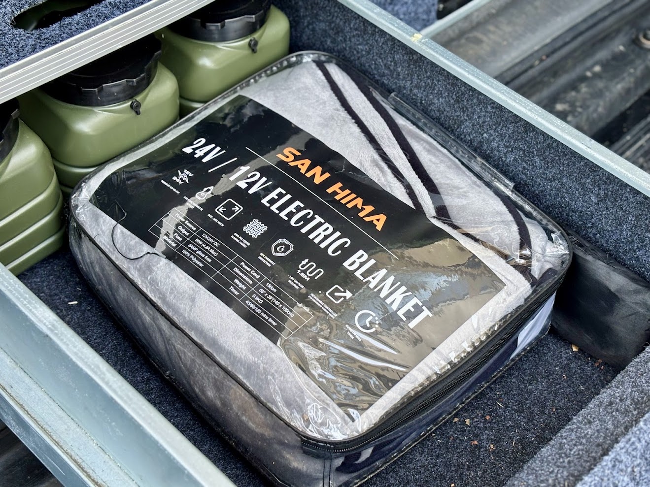 San Hima 12V heated electric blanket packed away in Titan Drawer