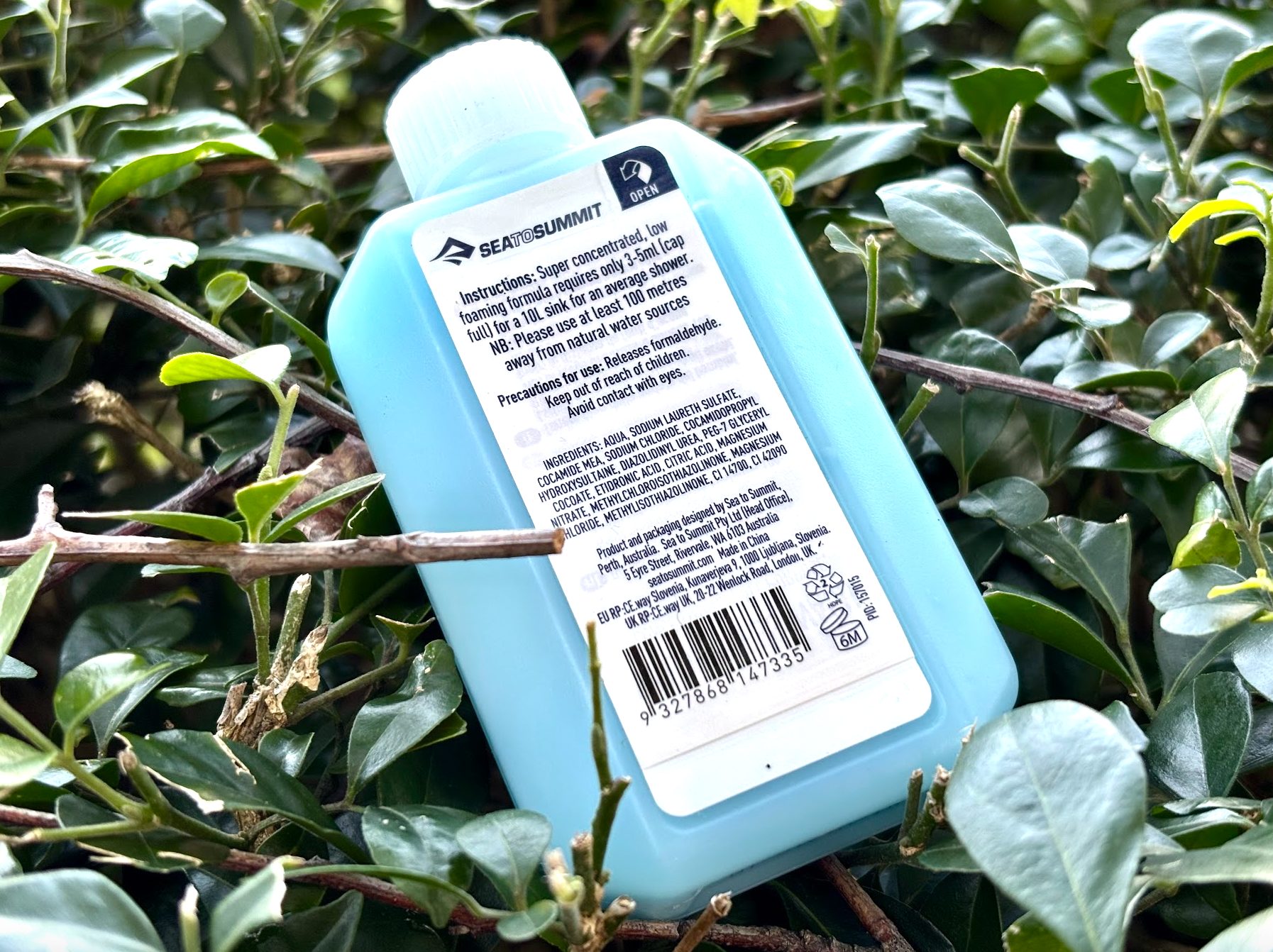 Back label of Sea to Summit Travel Soap