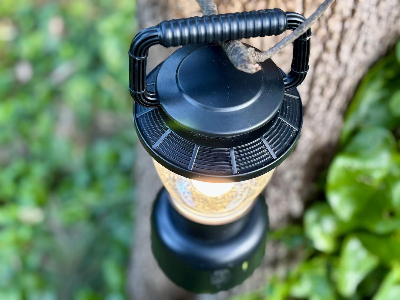 Top view of Coleman rechargeable LED lantern handle