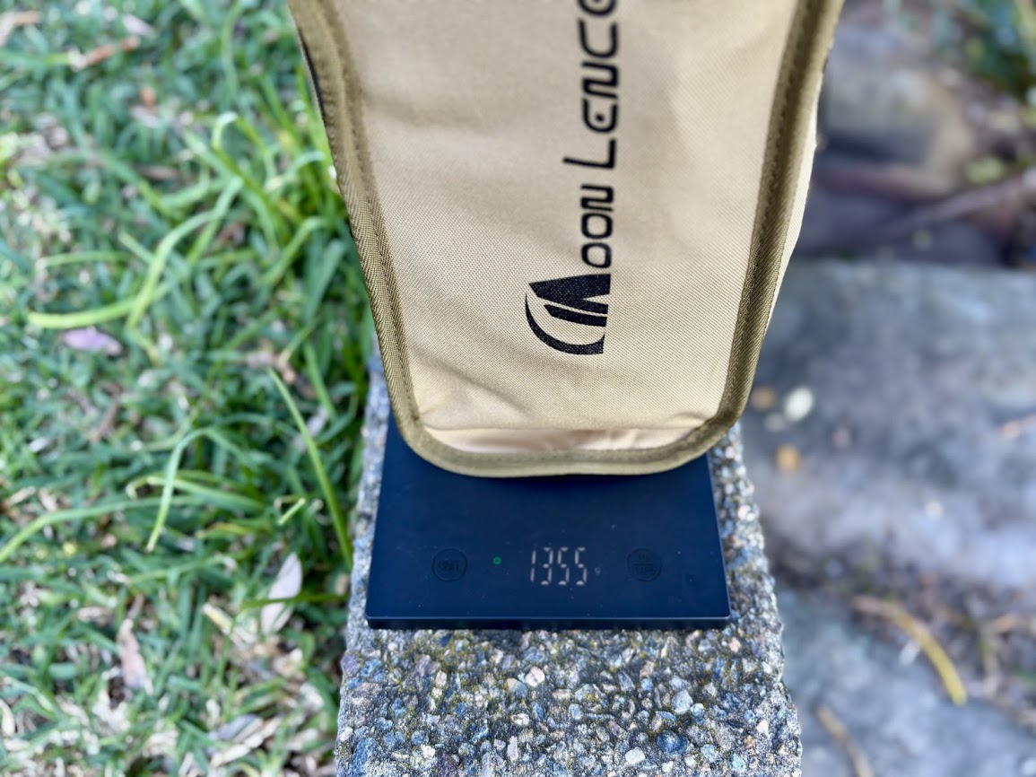 At 1.35 kg the Moon Lence backpacking chair is a great compromise between being lightweight and offering a comfortable seating experience