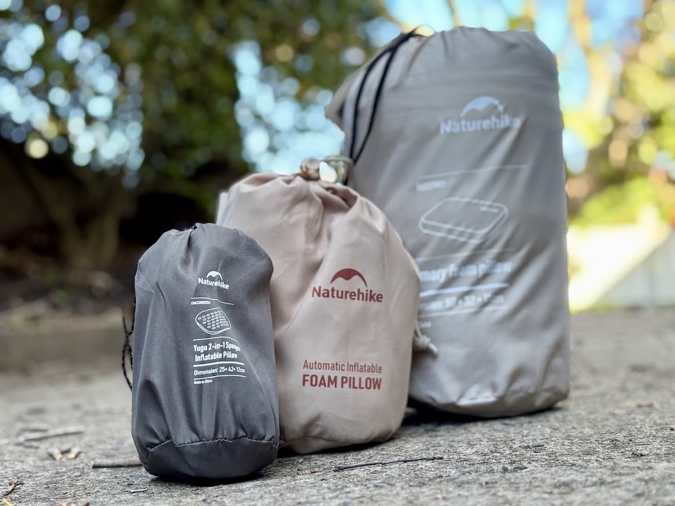 Comparing the packed size of a few different Naturehike camping pillows