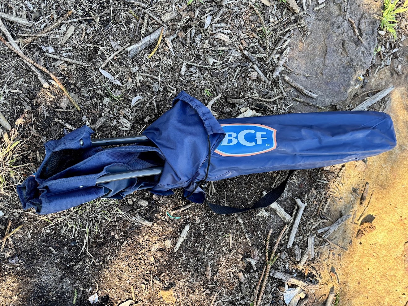 The BCF Getaway Quad Folding Chair comes in a standard blue carry bag with nylon carry handle