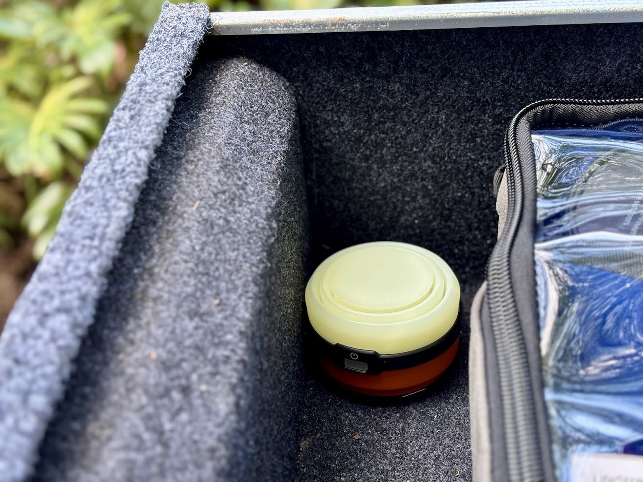 The Darche compact solar light is a tiny, neat puck that fits easily in a corner of our Titan drawer at only 57 mm high