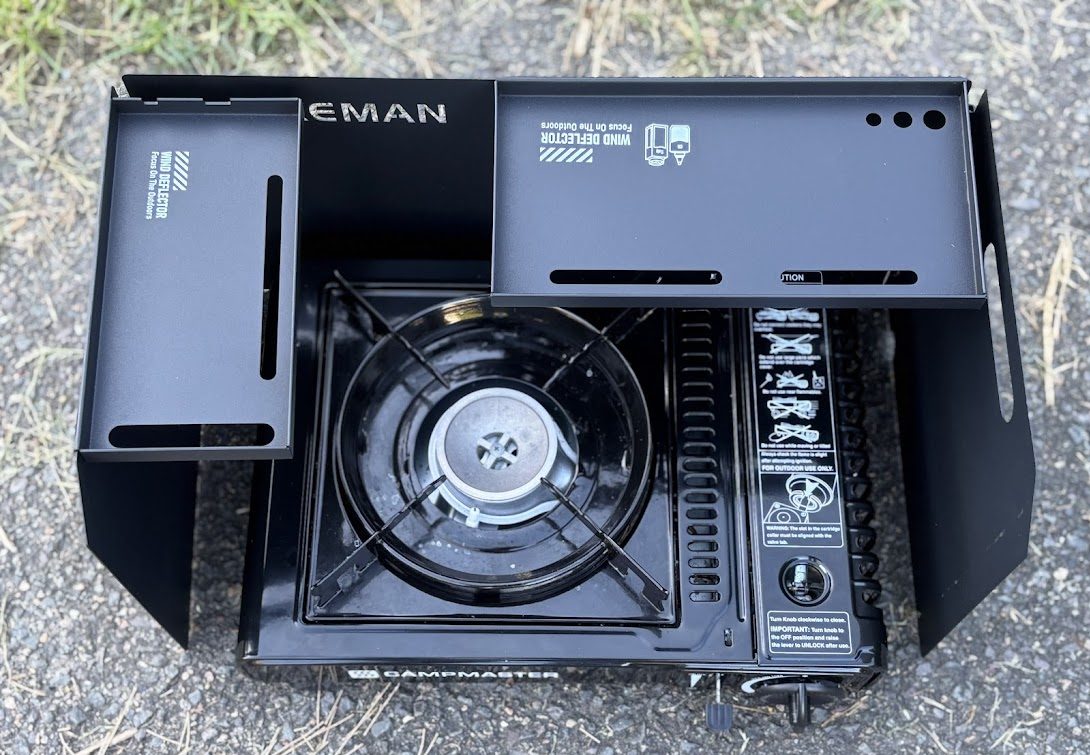 The Hikeman Camping Stove Windshield fits around most small and medium sized camp stoves