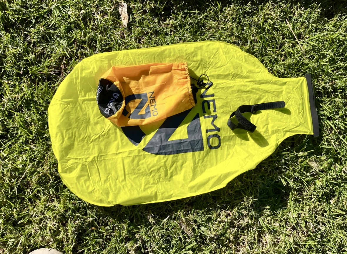 The Nemo Tensor insulated sleeping pad​ comes with a Vortex pump sack included