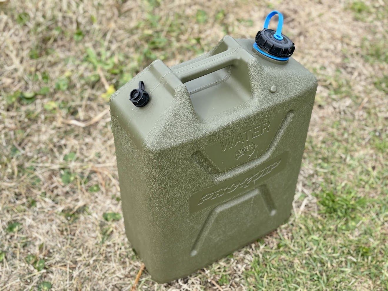 The Pro Quip water jerry can is UV-stabilised because of its bright green colour