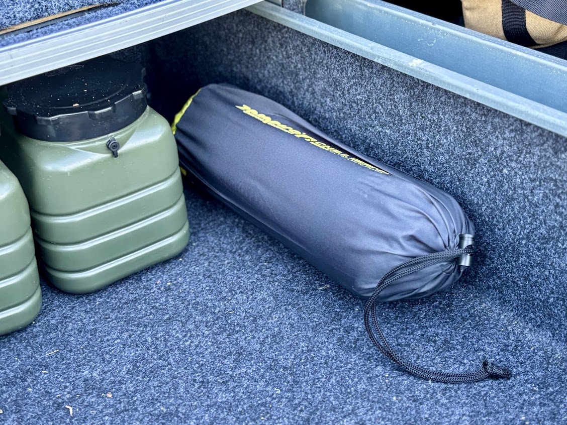 The Zempire Chill Pill SI pillow packs away to about 28cm x 13cm and fits neatly in our Titan drawers