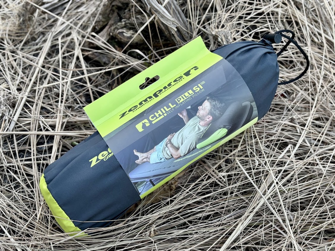The Zempire chill pill self inflating pillow​ comes rolled up neatly in a small carry bag
