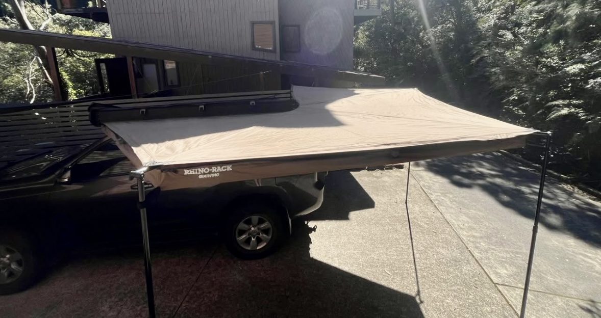 The clever 270-degree design of the Rhino Batwing awning gives you protection on the side and the rear of your vehicle