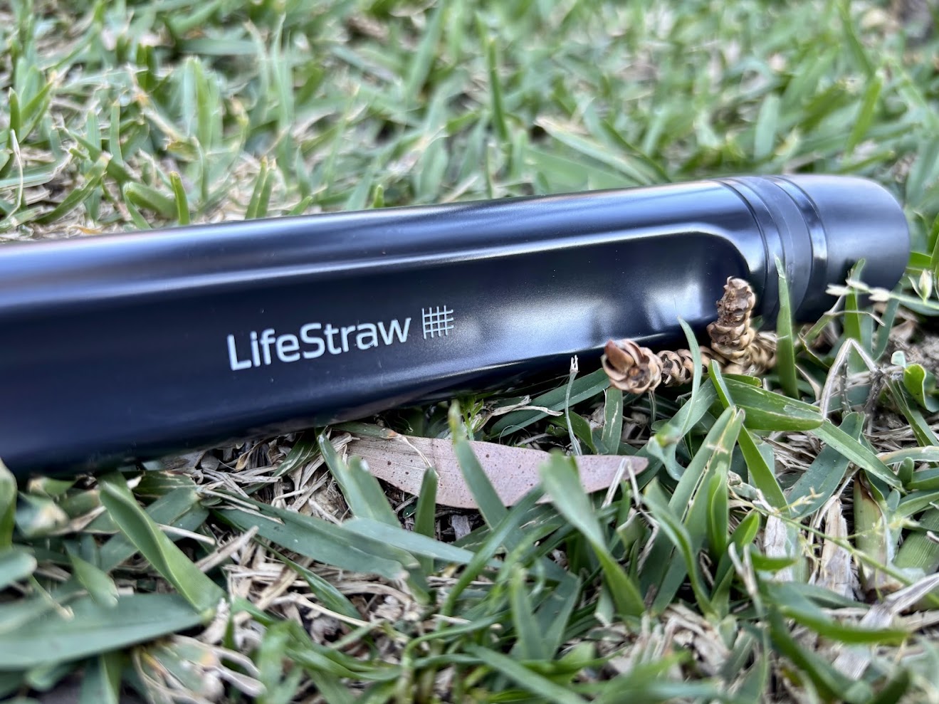 The dark mountain grey body of the LifeStraw Peak Series is sleek and minimalist, a clear upgrade from previous designs