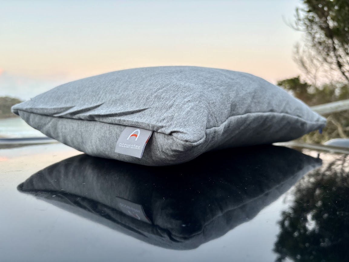 The outer cover of the Accuratex camp pillow feels soft and smooth and is made of a breathable 100% cotton jersey
