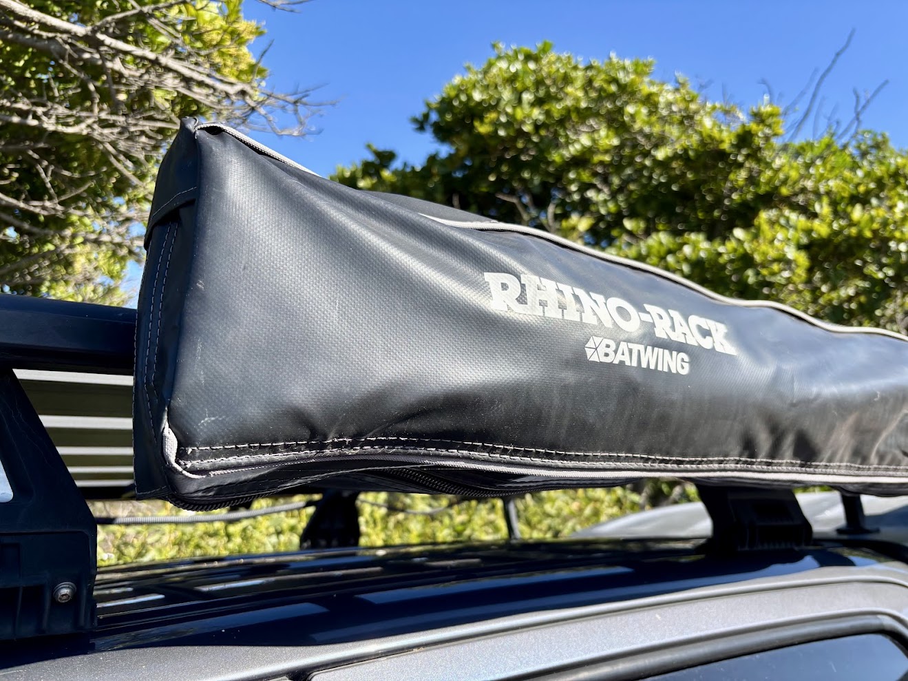 The weatherproof PVC bag of the Rhino Rack Batwing Awning is very thick and feels incredibly durable
