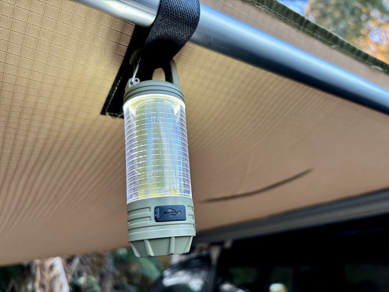 This mini LED camping light can be used outside as it is IPX4 rated and can easily handle splashes from rain or a quick downpour