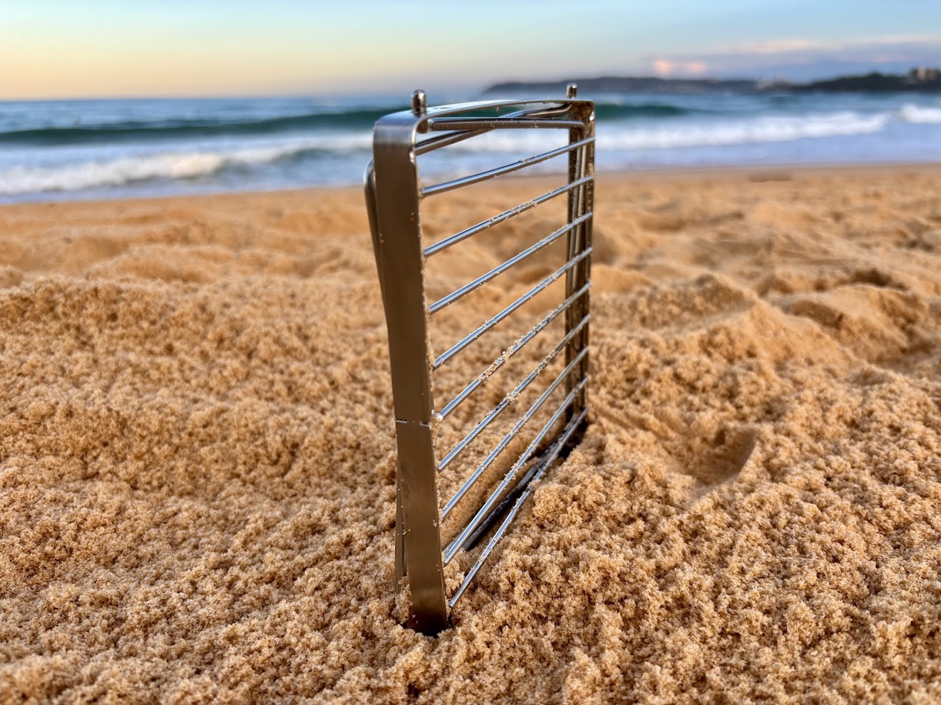 This portable folding grill is crafted from high-quality stainless steel and folds away very small
