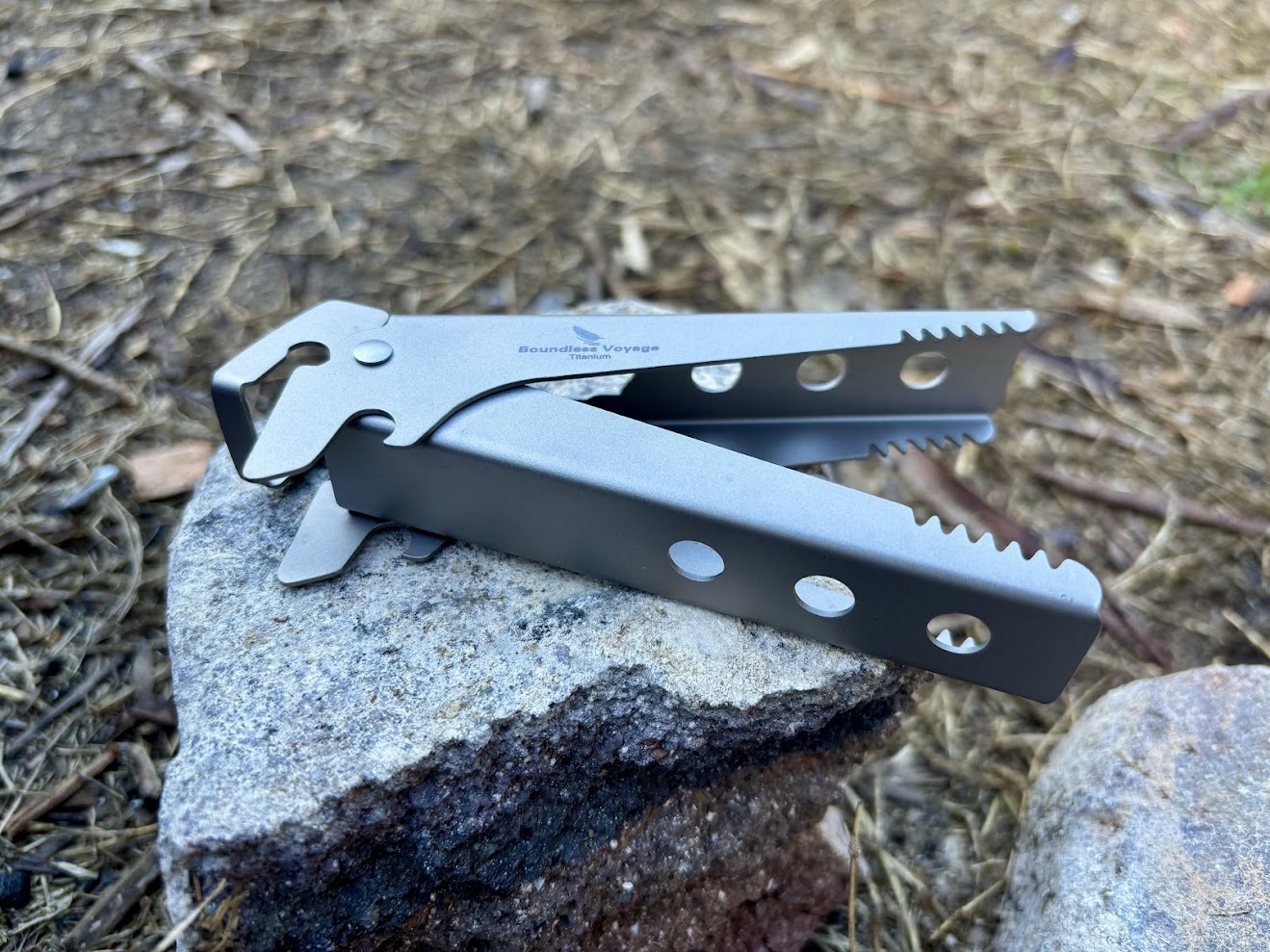 Unpacking the Boundless Voyage Titanium pot gripper at Coorongooba Campground