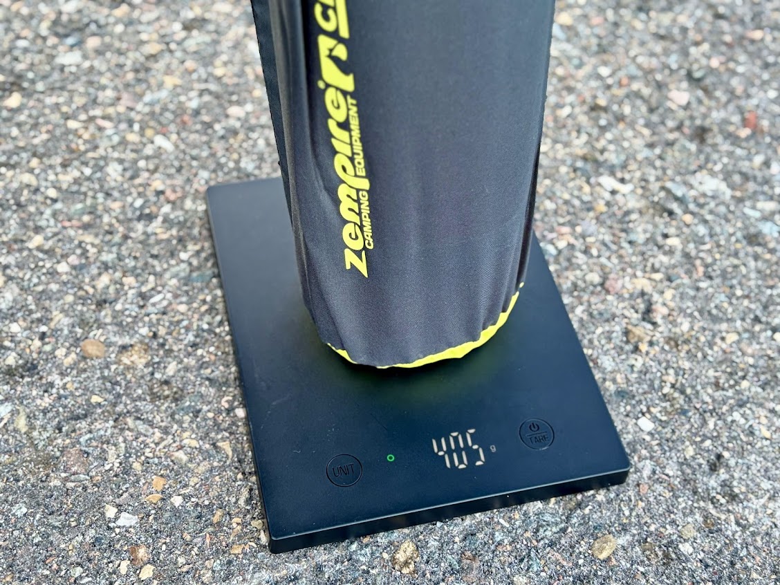 Weighing in at 405g the Zempire Chill-Pill SI pillow is a great option for car camping, not an ultralight option for backpackers who count every gram